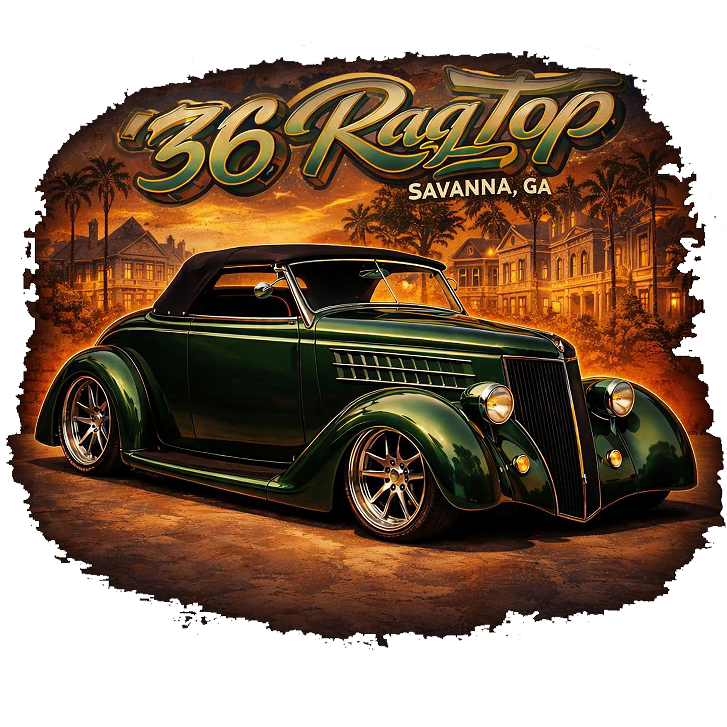 1936 Ford Ragtop T-Shirt – Savannah GA Classic Hot Rod Design | Southern nights. Classic steel.