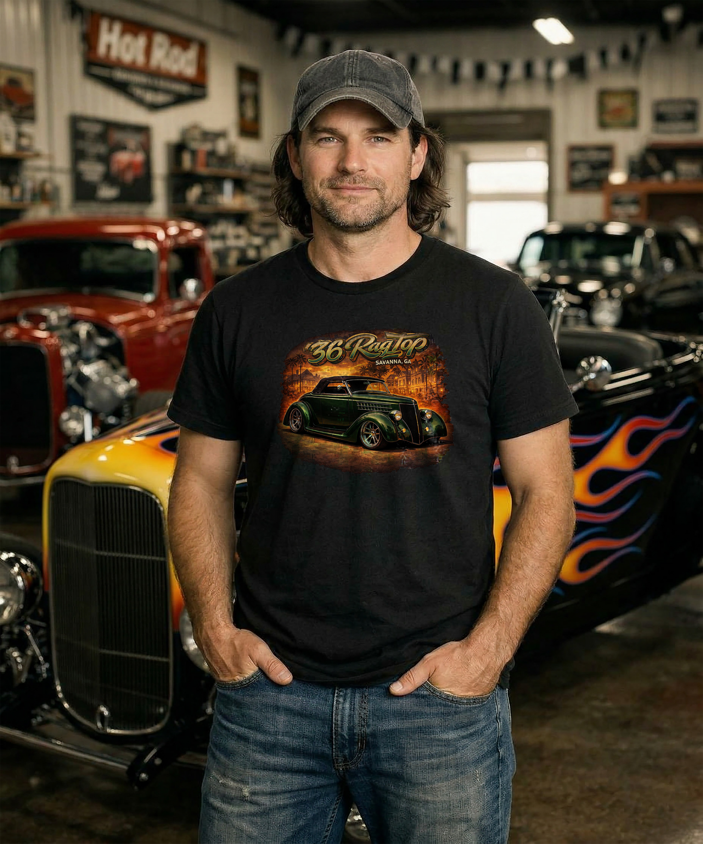 1936 Ford Ragtop T-Shirt – Savannah GA Classic Hot Rod Design | Southern nights. Classic steel.