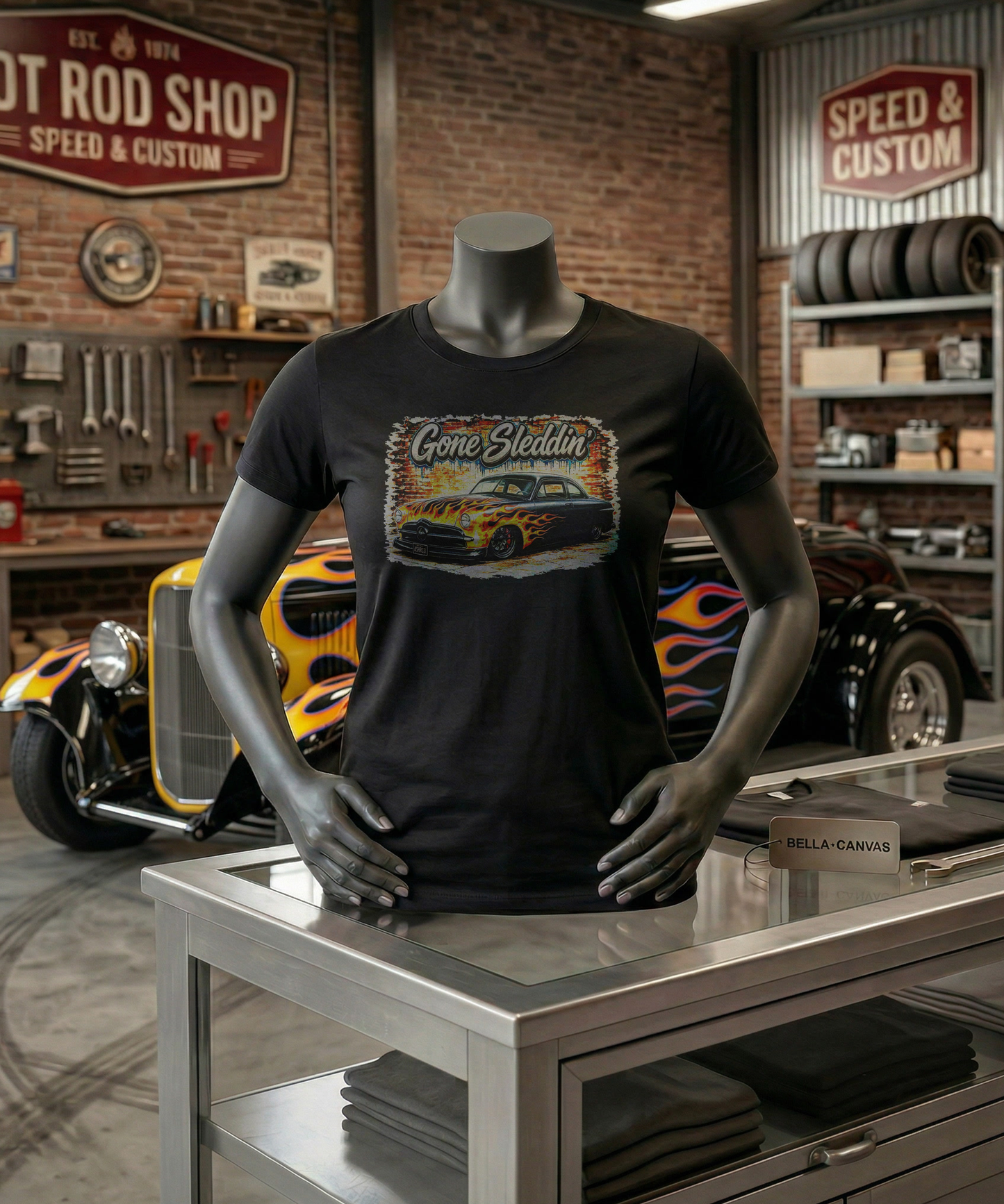 Gone Sleddin’ | '49 Ford Leadsled | Custom Flame Ride Illustration Tee